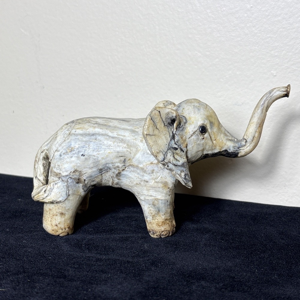Vintage Crushed Oyster Shell Elephant Trunk Up Figurine Folk Art
